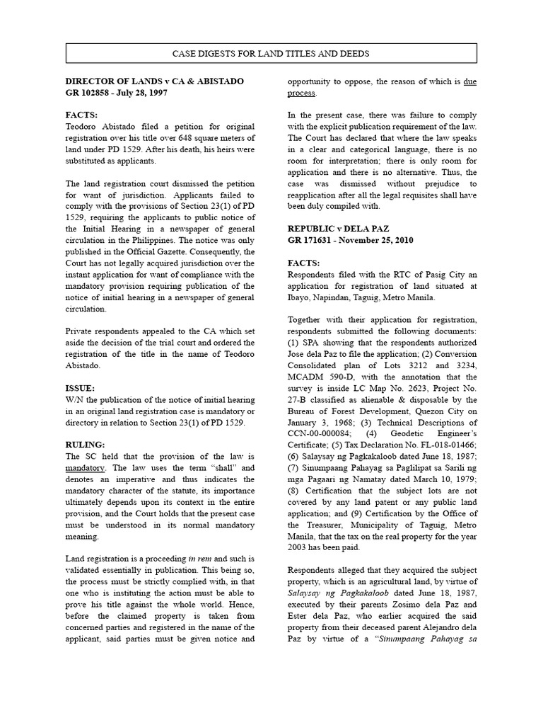 Land Titles Deeds Digest Compilation 4 Pdf Justice Crime Violence