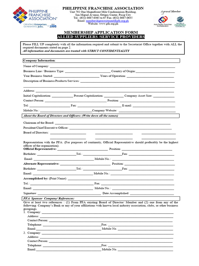 PFA Membership Application Form | PDF | Franchising | Business
