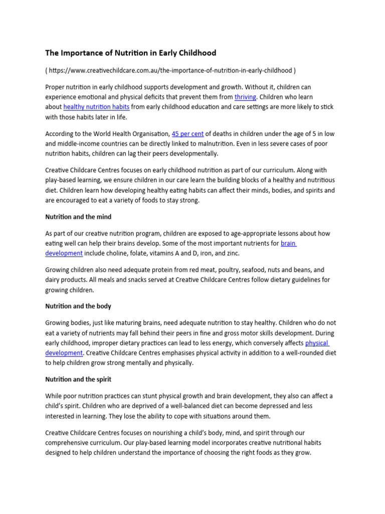 Early Childhood Nutrition Essentials | PDF | Nutrition | Diet & Nutrition