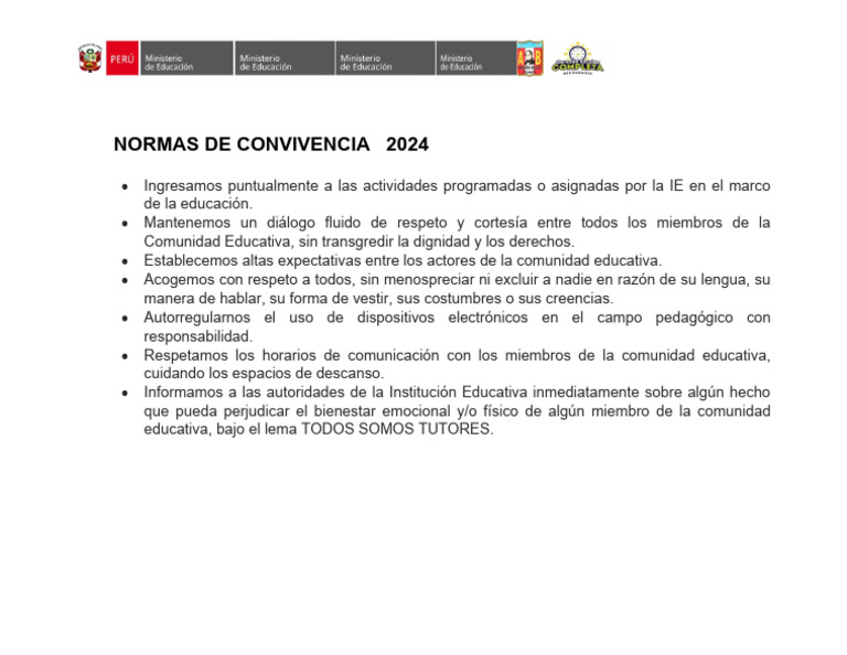 Normas de Convivencia 2024 en Educación | PDF | Salud y bienestar