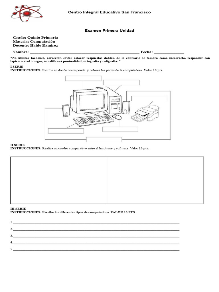 Examen Computación Quinto Primaria | PDF | Juegos y actividades ...
