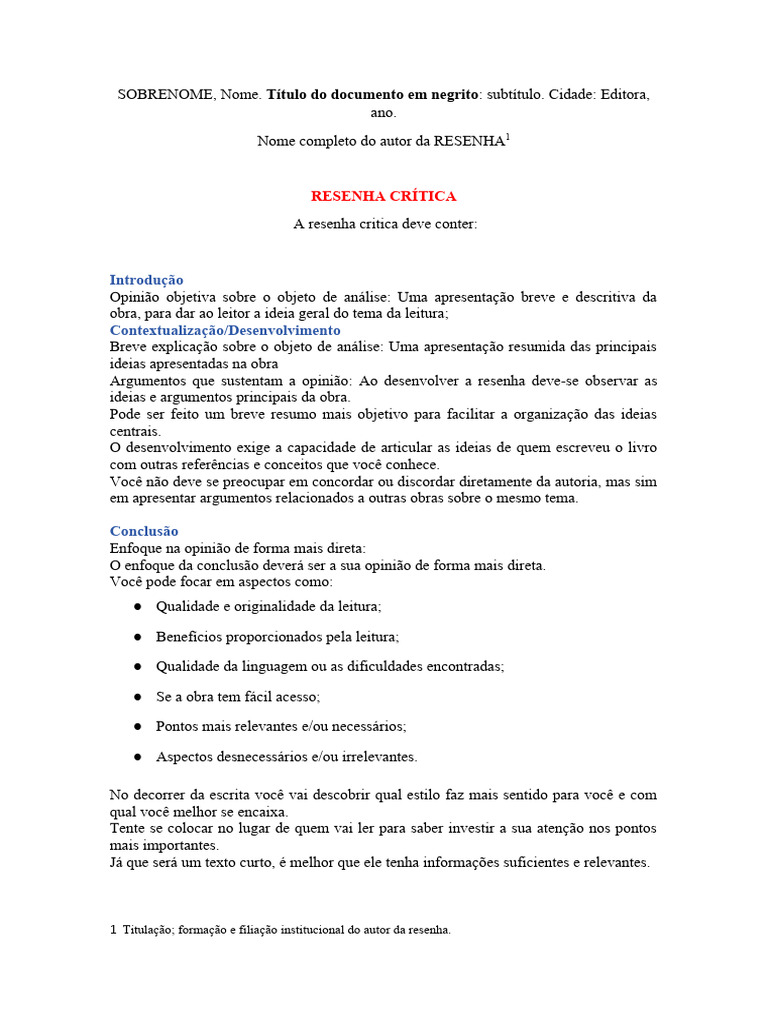 Estrutura de Resenha Crítica: Guia Completo | PDF | Abstract (resumo ...