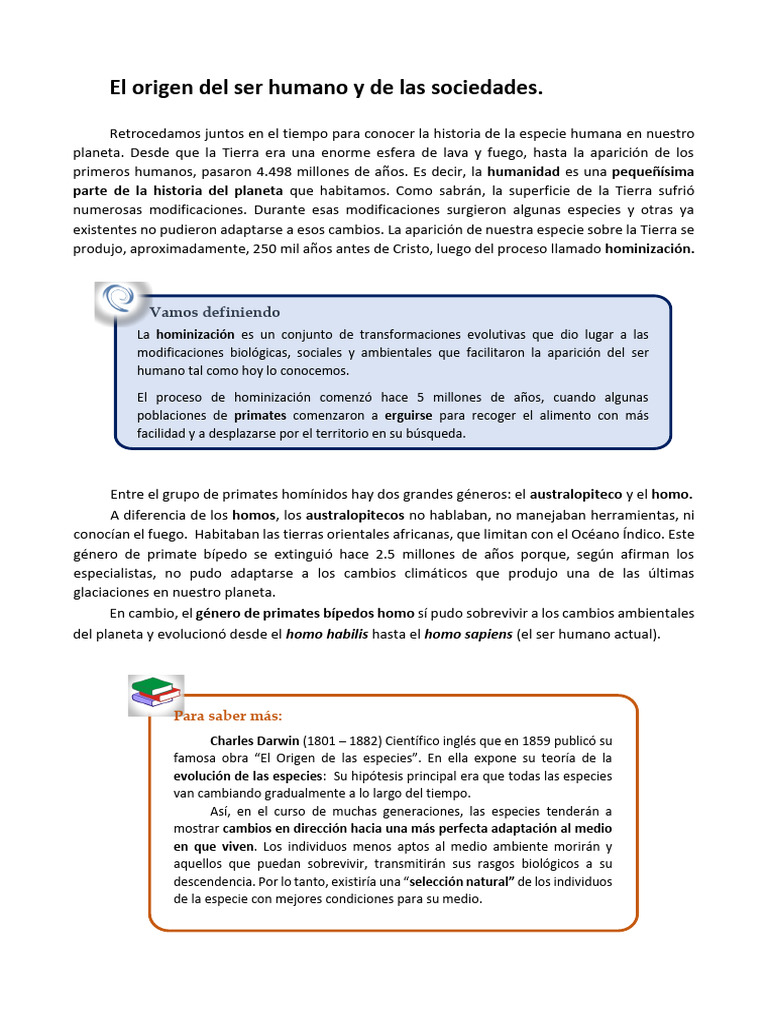 El Origen Del Ser Humano y de Las Sociedades | PDF | Homo | Evolución ...