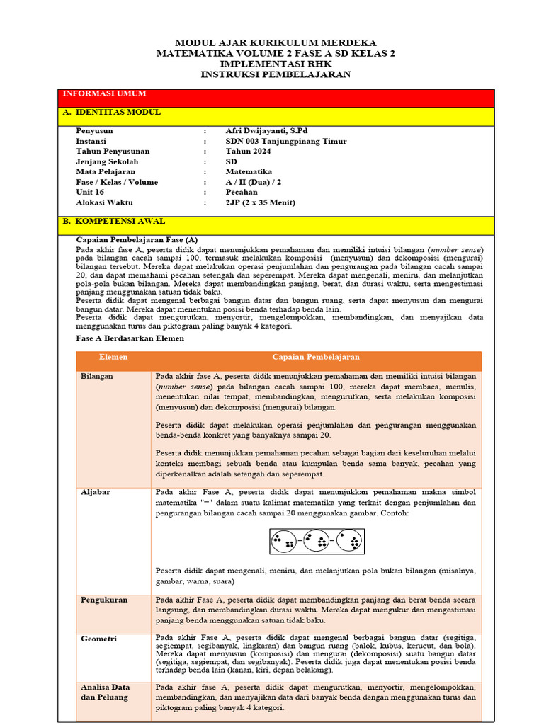 Modul Ajar Matematika Kelas 2 SD | PDF | Karier & Perkembangan | Sains ...