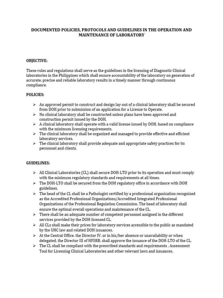 Laboratory Licensing and Compliance Guidelines | PDF | Regulatory ...