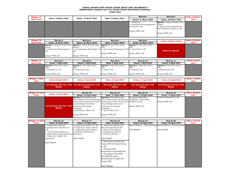 Jadwal Mooc PPPK Gel.2 Atr-Bpn Tahun 2023 | PDF