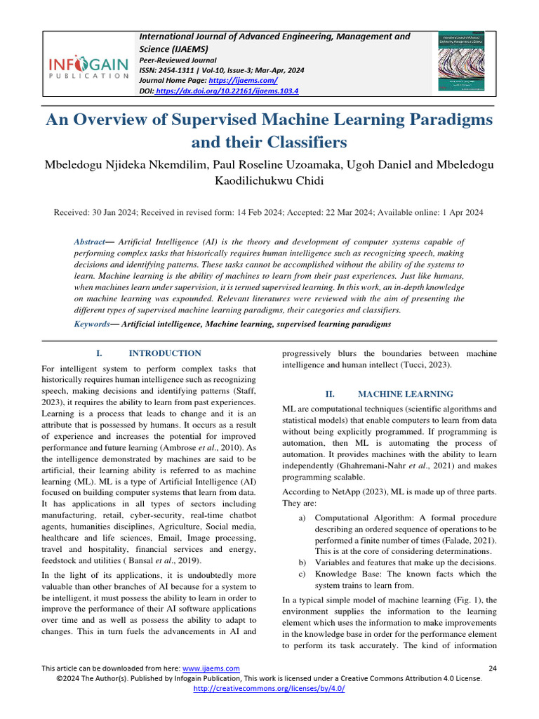 An Overview of Supervised Machine Learning Paradigms and Their ...