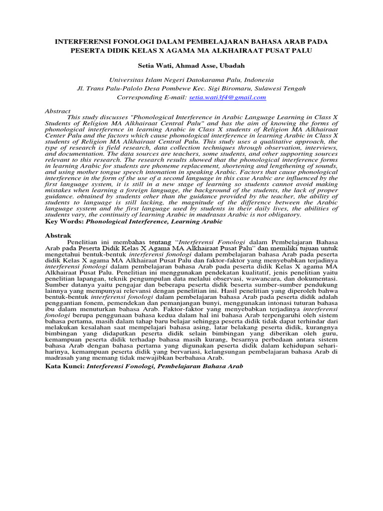 Phonological Interference in Arabic Learning | PDF | Indonesian ...