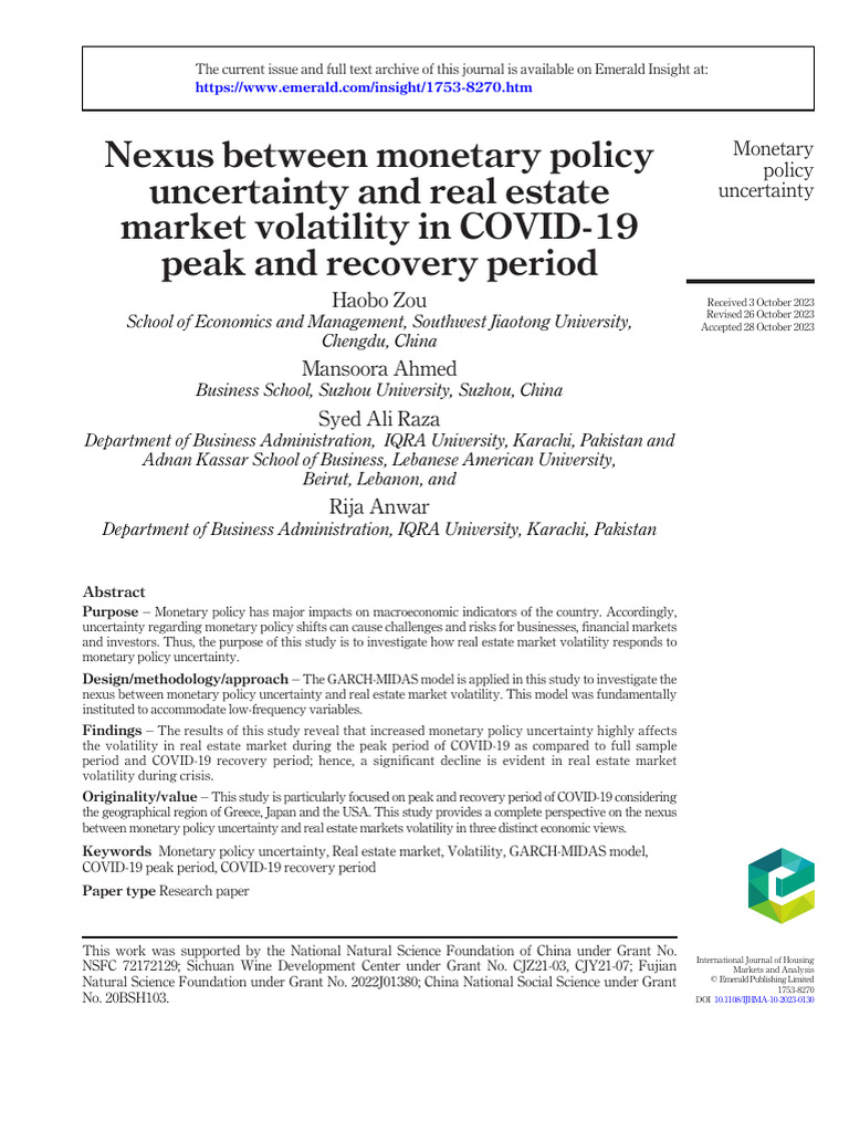 Monetary Policy Uncertainty and Real Estate Volatility During COVID-19 ...