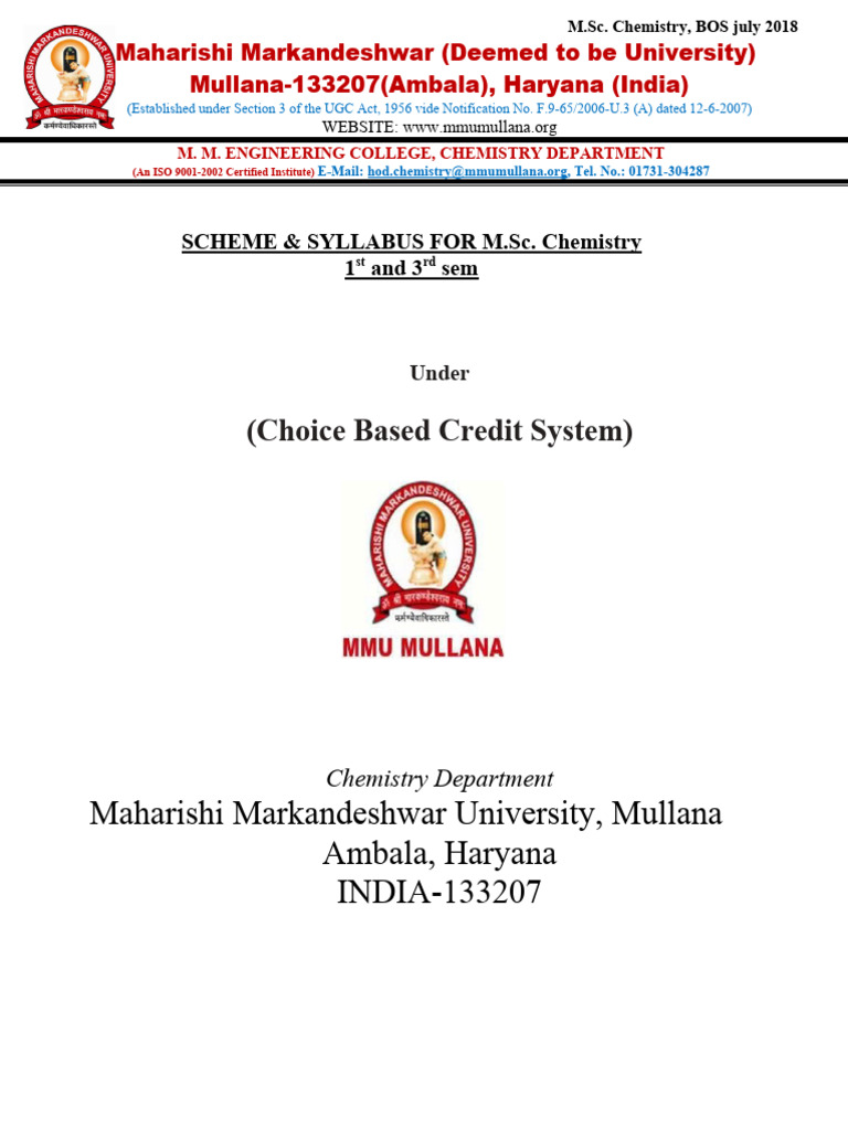 M.Sc. Chemistry Syllabus: 1st Semester | PDF | Matrix (Mathematics ...