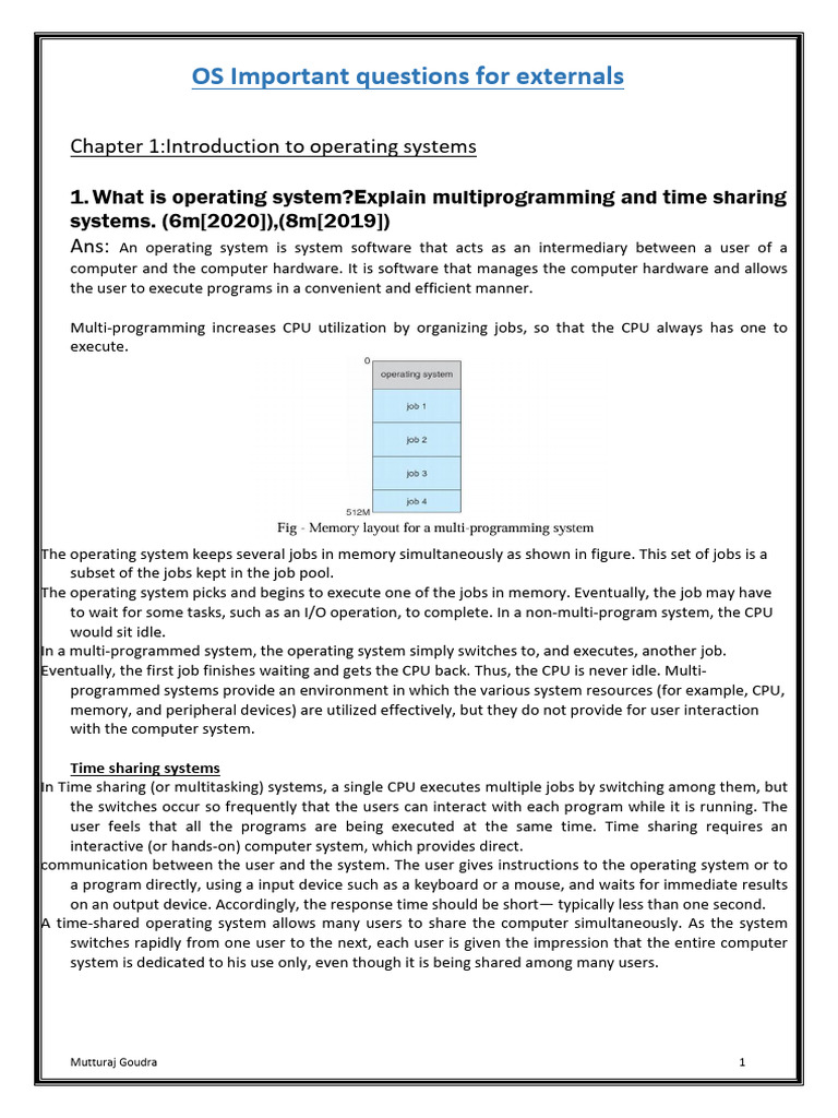 OS Important Questions For Externals | PDF | Operating System | Process ...