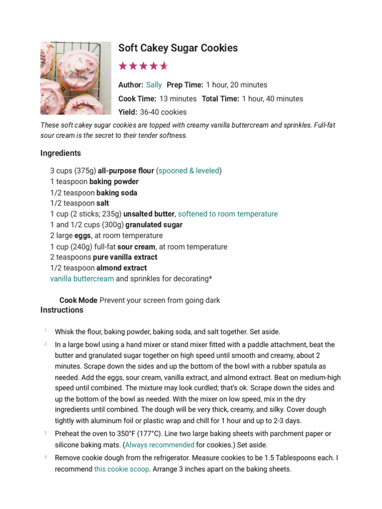 Soft Cakey Sugar Cookies Recipe | PDF | Baking | Butter