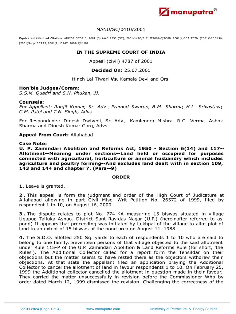 Supreme Court Ruling on Land Allotment Case | PDF | Appeal | Certiorari