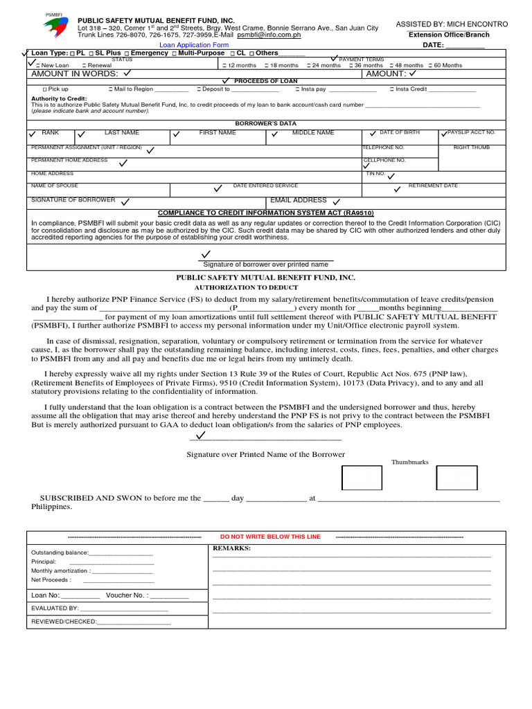 PSMBFI Loan Application Form | PDF | Loans | Interest