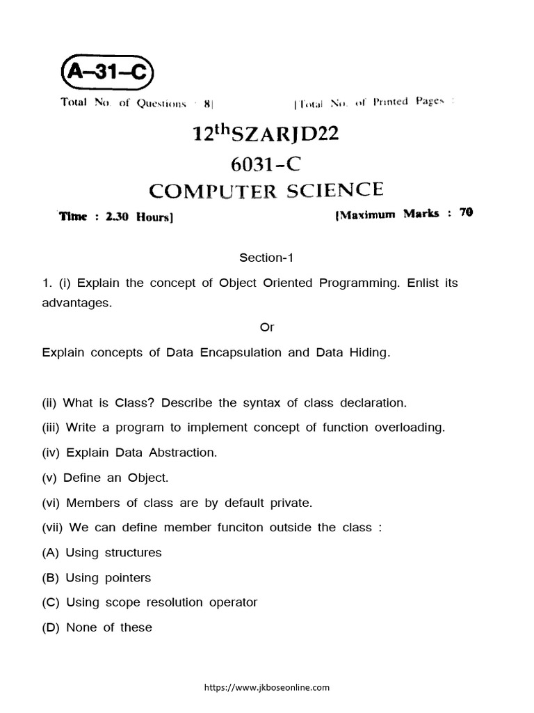 Class 12 Computer Science Syllabus | PDF | Class (Computer Programming ...