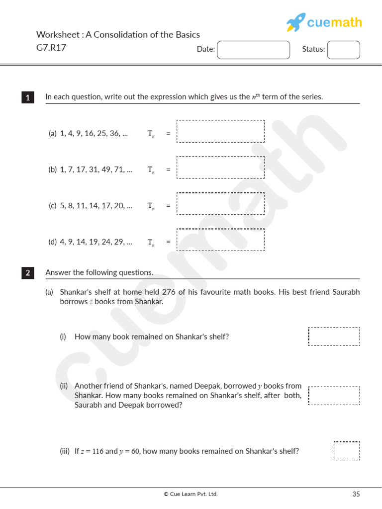 Class 7 Maths Worksheets Algebraic Expressions | PDF