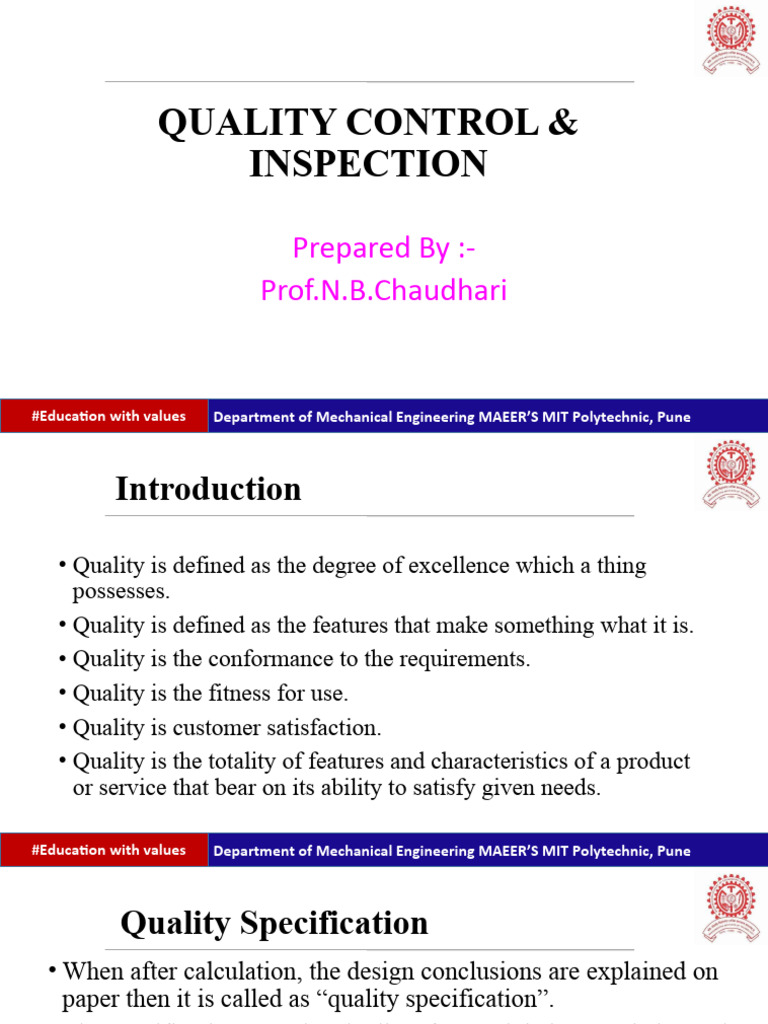 Quality Control and Inspection Guide | PDF | Six Sigma | Reliability ...