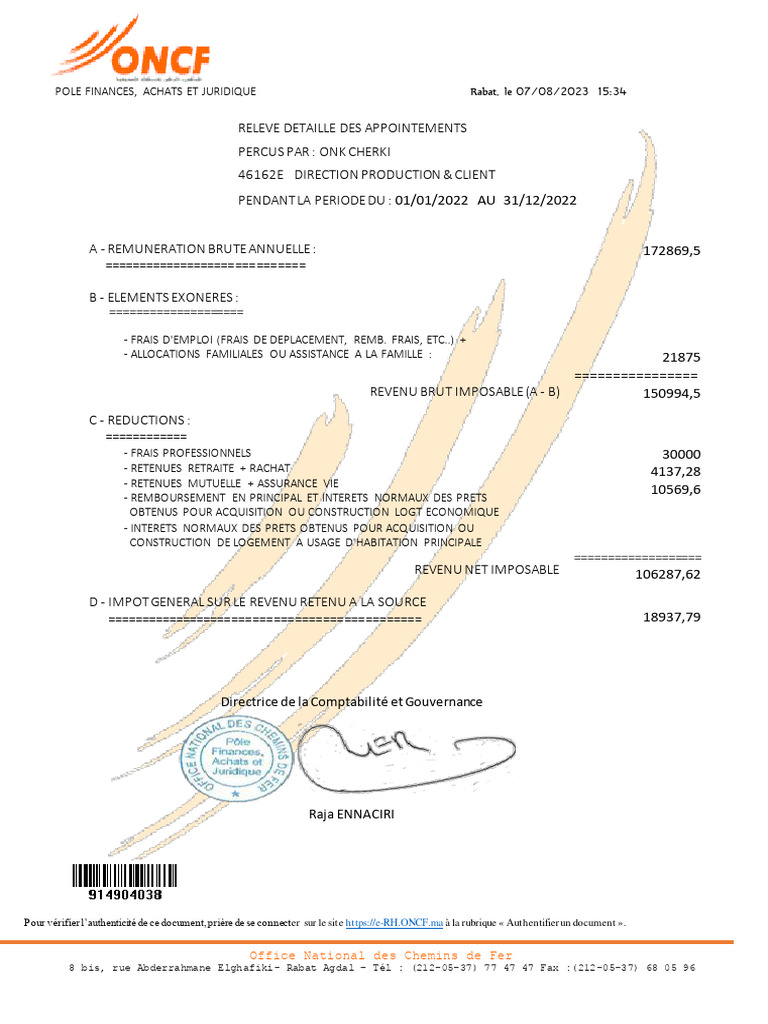 Relevé des appointements ONCF 2022 | PDF | Services financiers | Économie