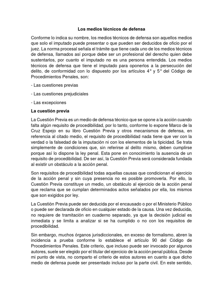 Medios Técnicos de Defensa Penal | PDF | Derecho penal | Demanda judicial