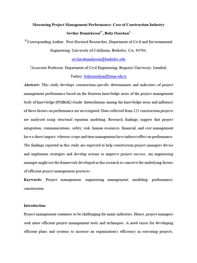Construction Project Management Metrics | PDF | Validity (Statistics ...