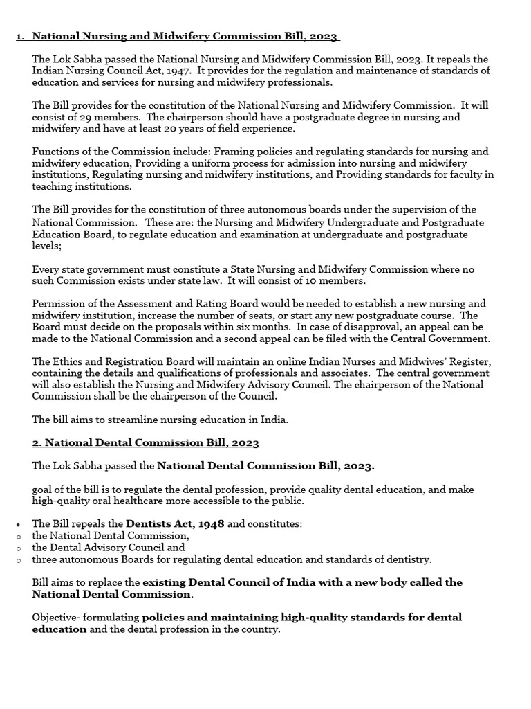 National Nursing and Midwifery Commission Bill, 2023 | PDF | Dentistry ...