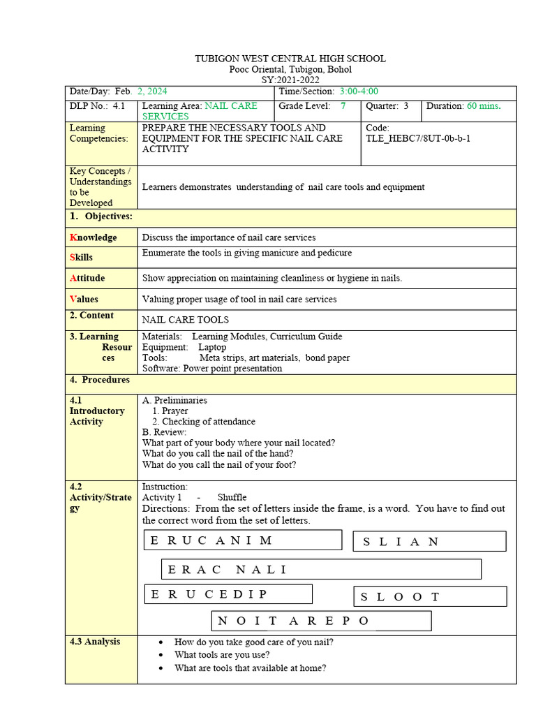 Nail Care Tools and Techniques for Grade 7 | PDF | Nail (Anatomy)