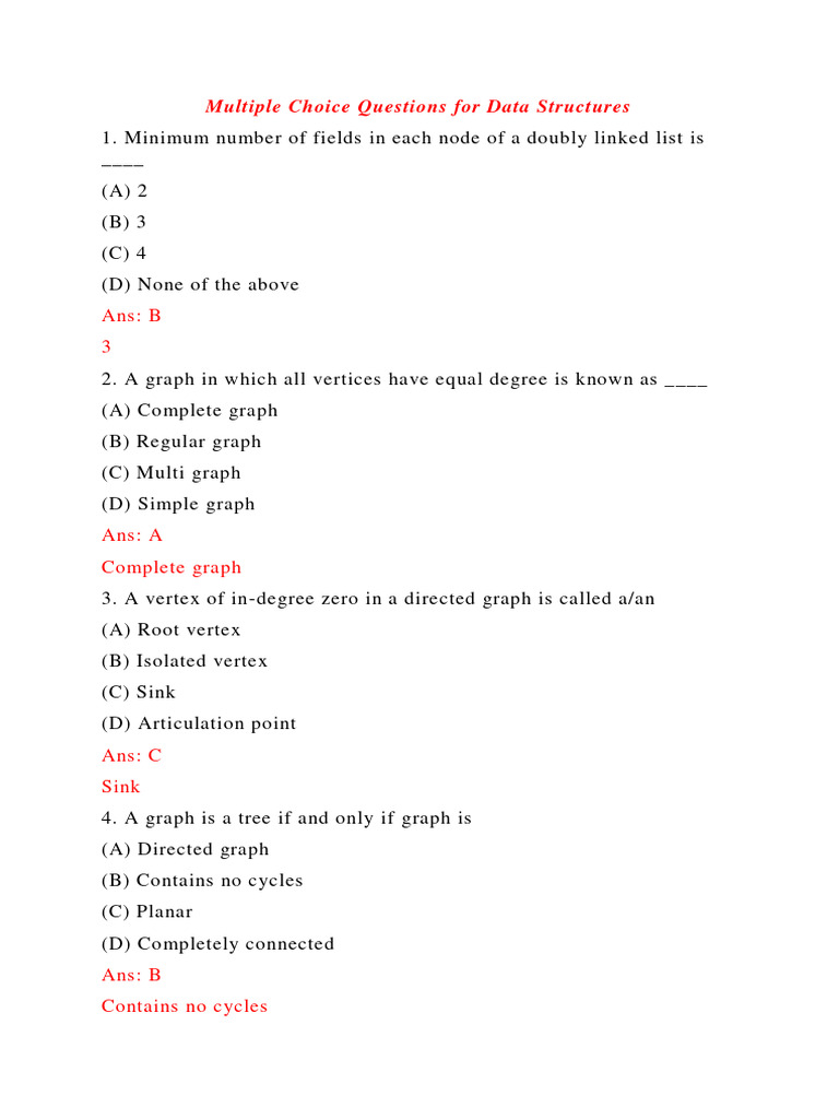 Mcqs On Data Structures
