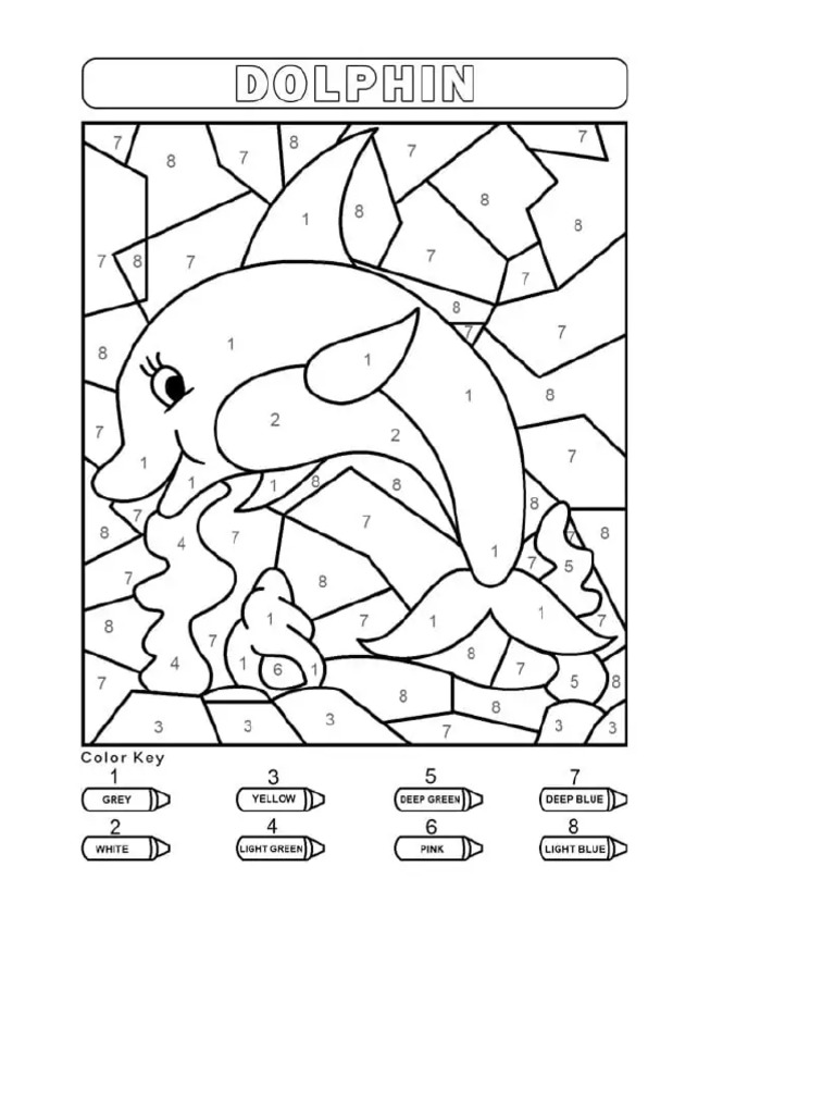 Cute Dolphin Color by Number Coloring Page - Free Printable Coloring ...