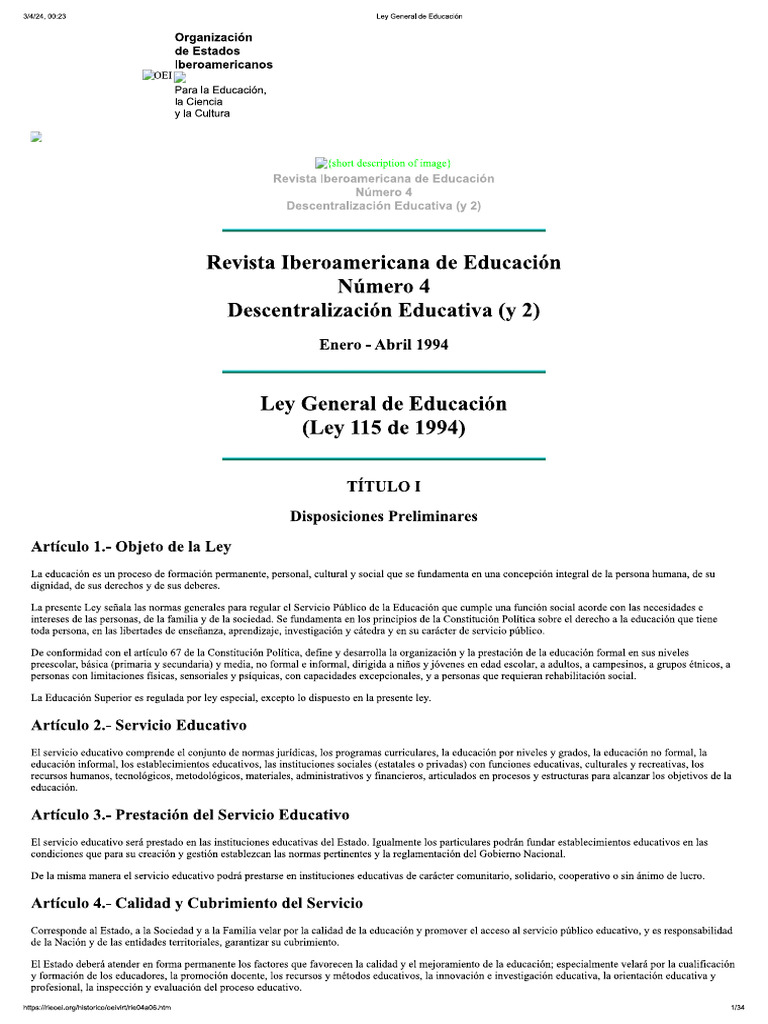 Ley General de Educación | PDF