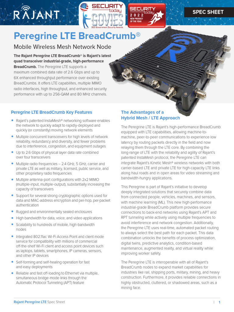 Rajant SpecSheet PeregrineLTE 101022 | PDF | Computer Network | Lte ...