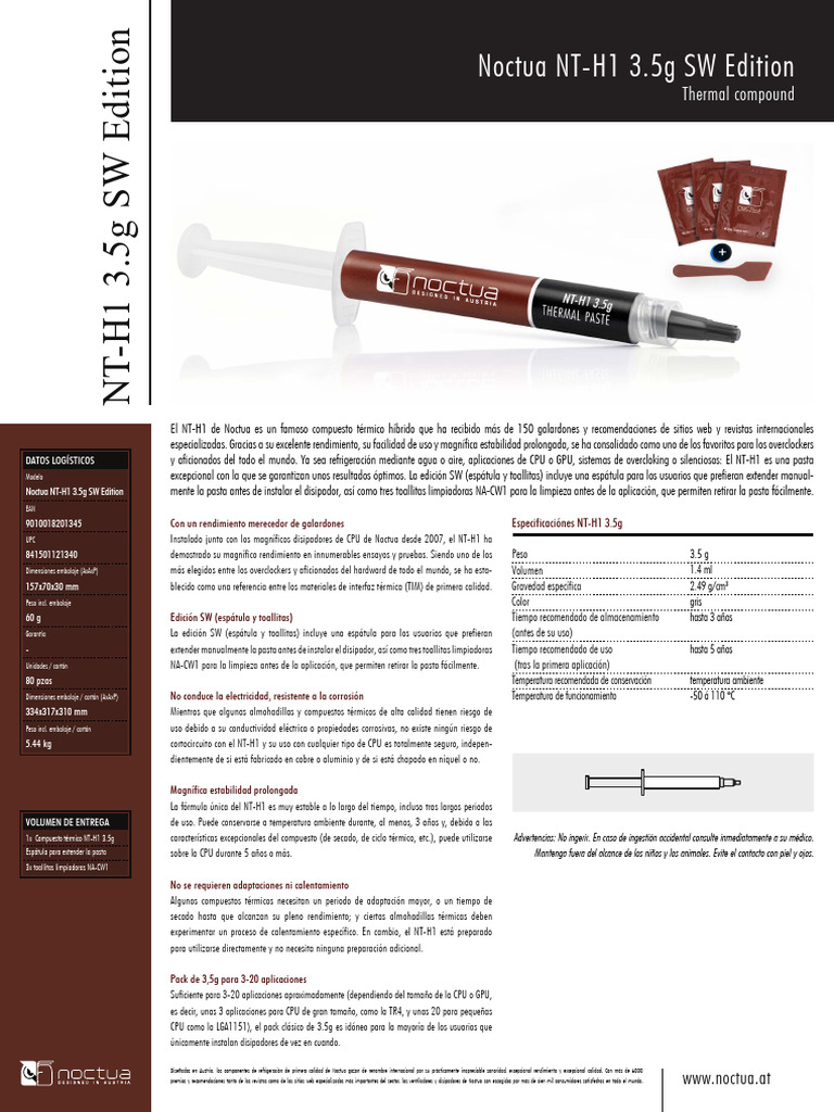 Noctua NT-H1 Pasta Termica 3,5g Con Spatola E Salviette - Per CPU E GPU - Foto 5