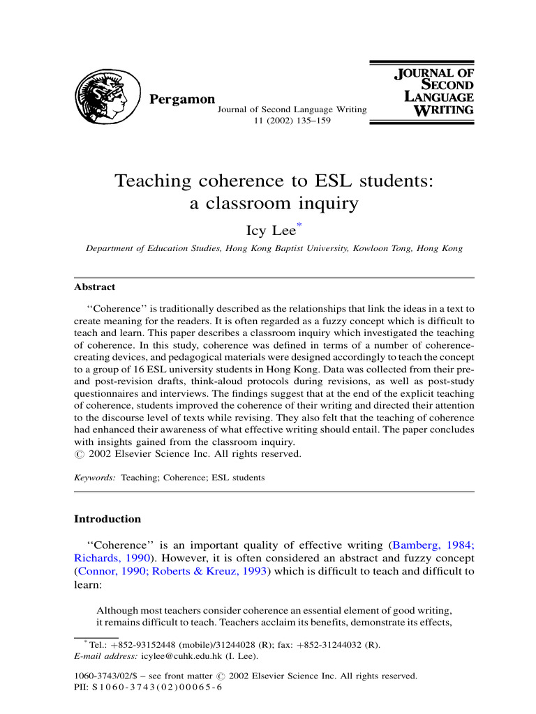 Teaching Coherence To Esl Students Pdf Schema Psychology