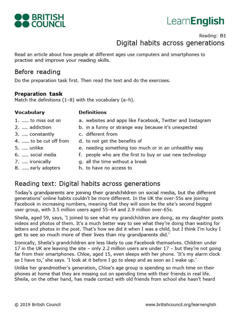 Learnenglish reading b1 digital habits across generations g p