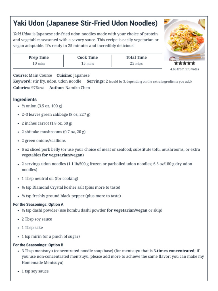 Yaki Udon (Japanese StirFried Udon Noodles) Just One Cookbook PDF