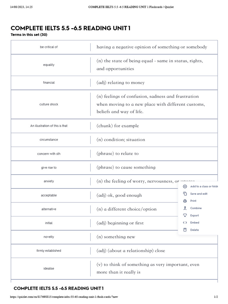 Complete ielts 5 5 6 5 reading unit 1 flashcards quizlet pdf
