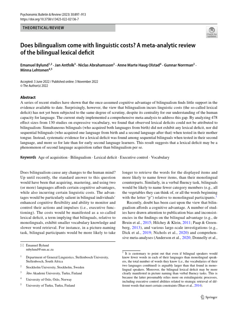 Bilingualism and Lexical Deficits: A Review | PDF | Multilingualism ...