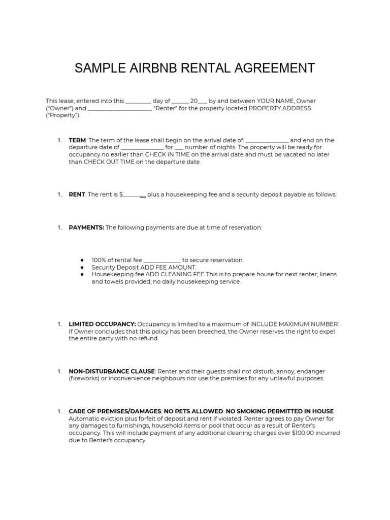 Sample Airbnb Rental Agreement | PDF | Renting | Lease