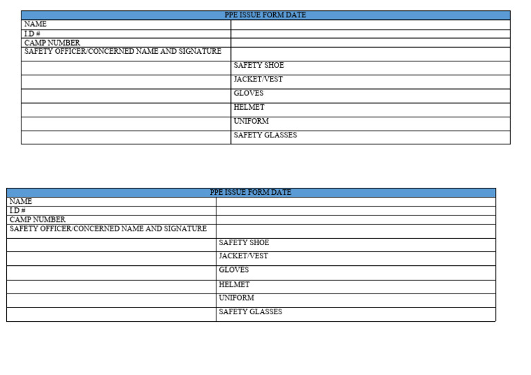 Ppe issue form date pdf