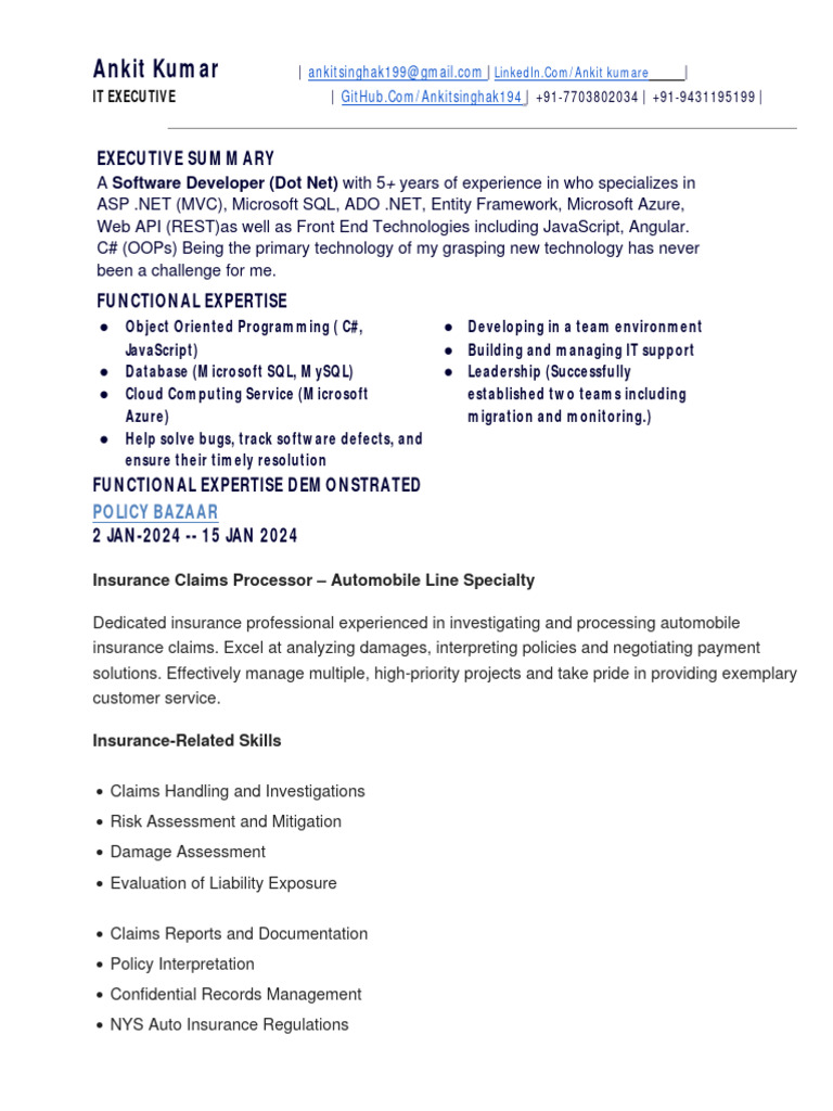Experienced Dot Net Developer Profile | PDF | Xamarin | Cloud Computing