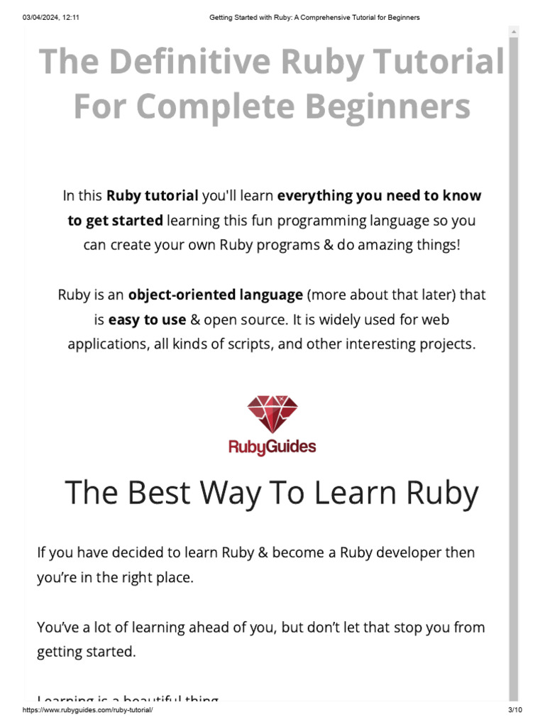 Getting started with ruby a tutorial for beginners pdf ruby
