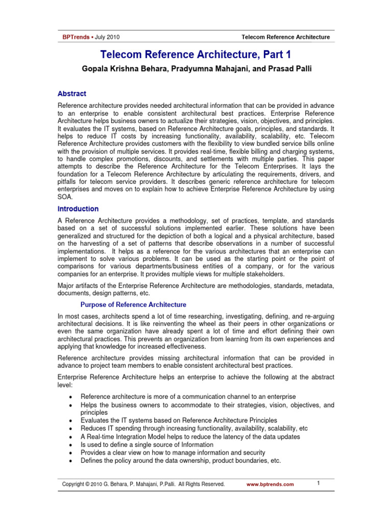Telecom Reference Architecture, Part 1: Gopala Krishna Behara ...