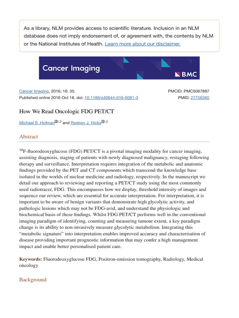 How We Read Oncologic FDG Pet-Ct - PMC | PDF | Positron Emission ...