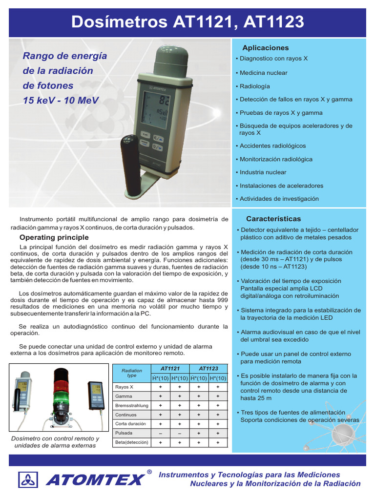 Dosímetros АТ1121 y АТ1123: Medición de Radiación | PDF | Rayo X | Rayo ...