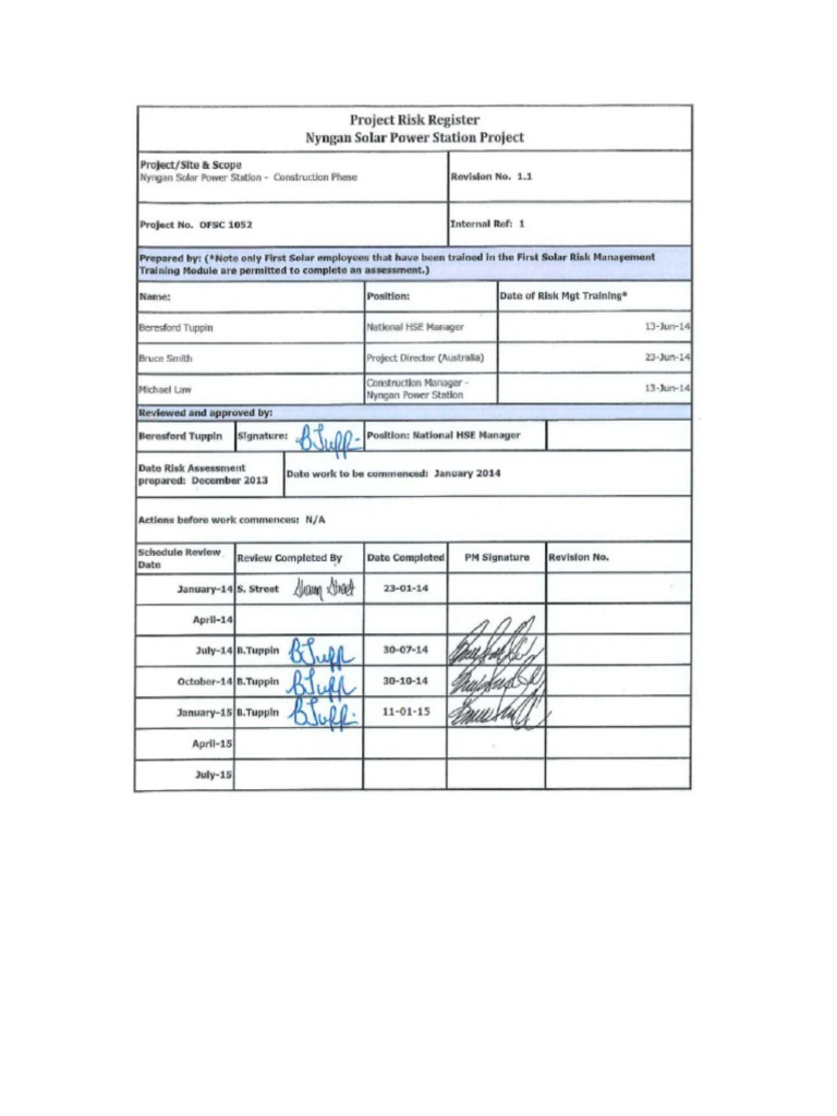 Nyngan Solar Farm EHS Risk Register | PDF | Speed Limit | Stairs