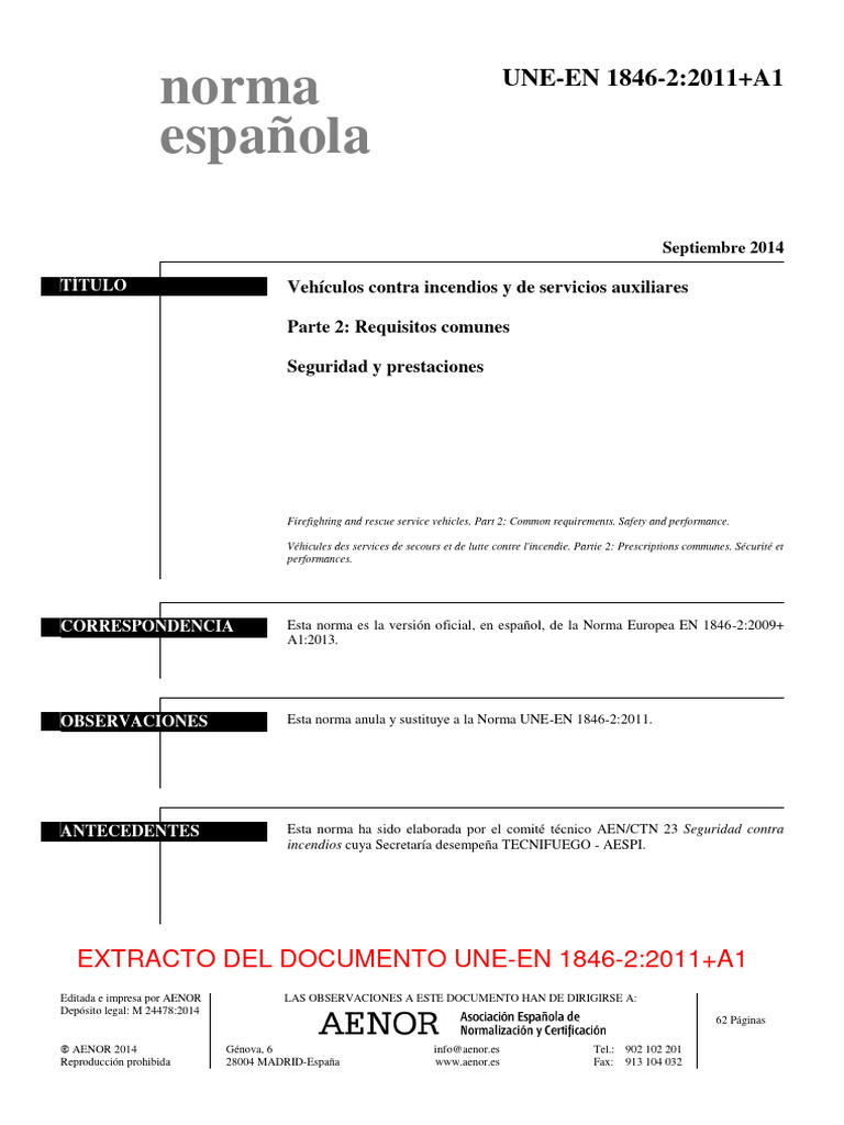 Requisitos de seguridad UNE-EN 1846-2 | PDF | Organización ...