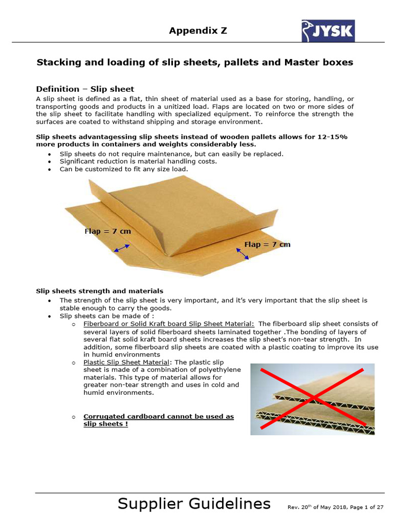 JYSK Slip Sheet Guidelines and Standards | PDF | Pallet