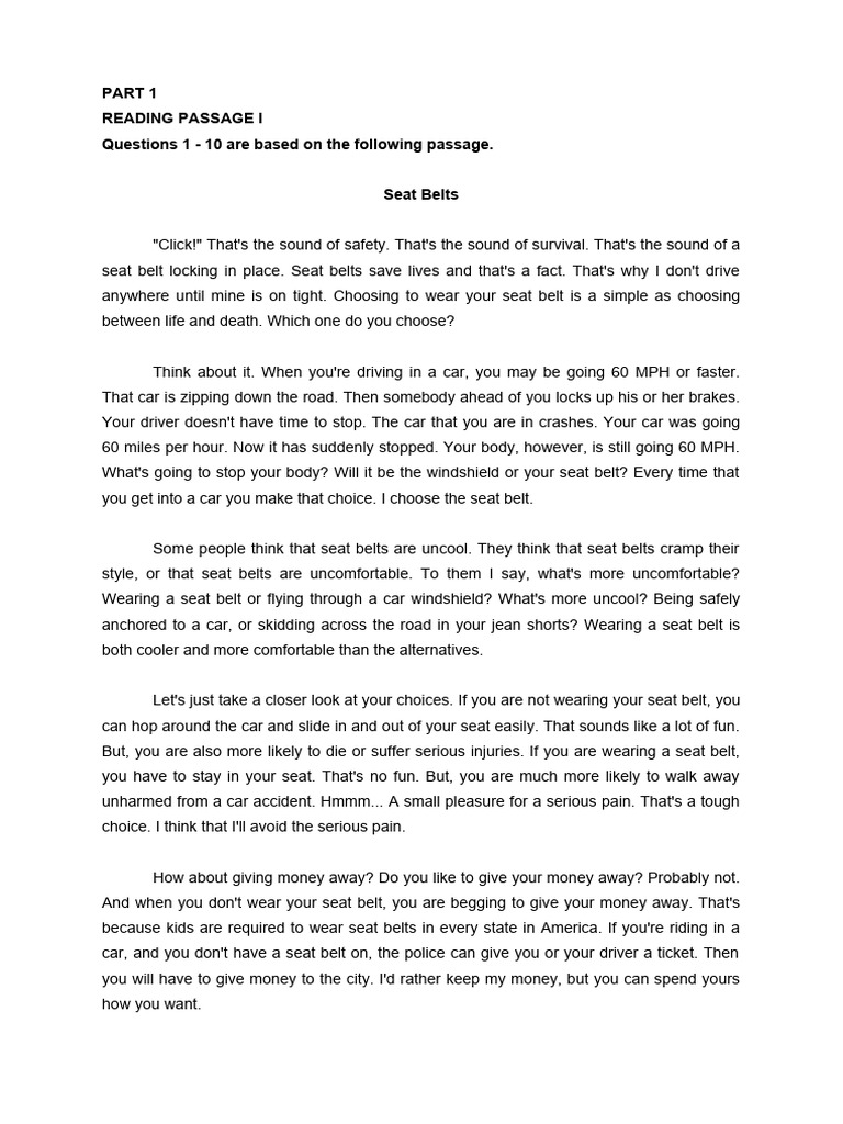 READING COMPREHENSION EXERCISE PDF Metal Detector Seat Belt
