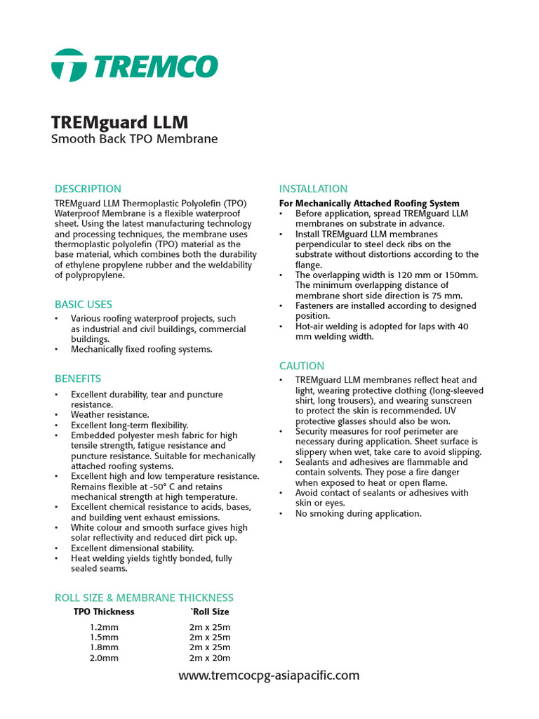 TDS Tremco CPG APAC TREMguard LLM 2023 | PDF | Welding | Construction