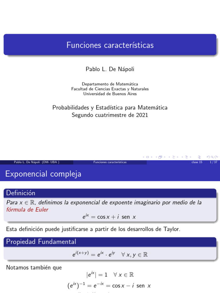 Clase 19 Funciones Caracteristicas PDF Funcion exponencial