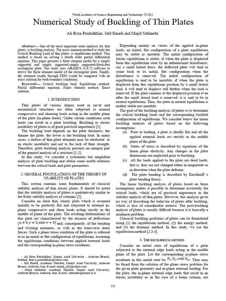 Buckling Analysis of Thin Plates | PDF | Buckling | Bending